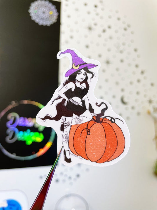 Witch And Pumpkin Sticker