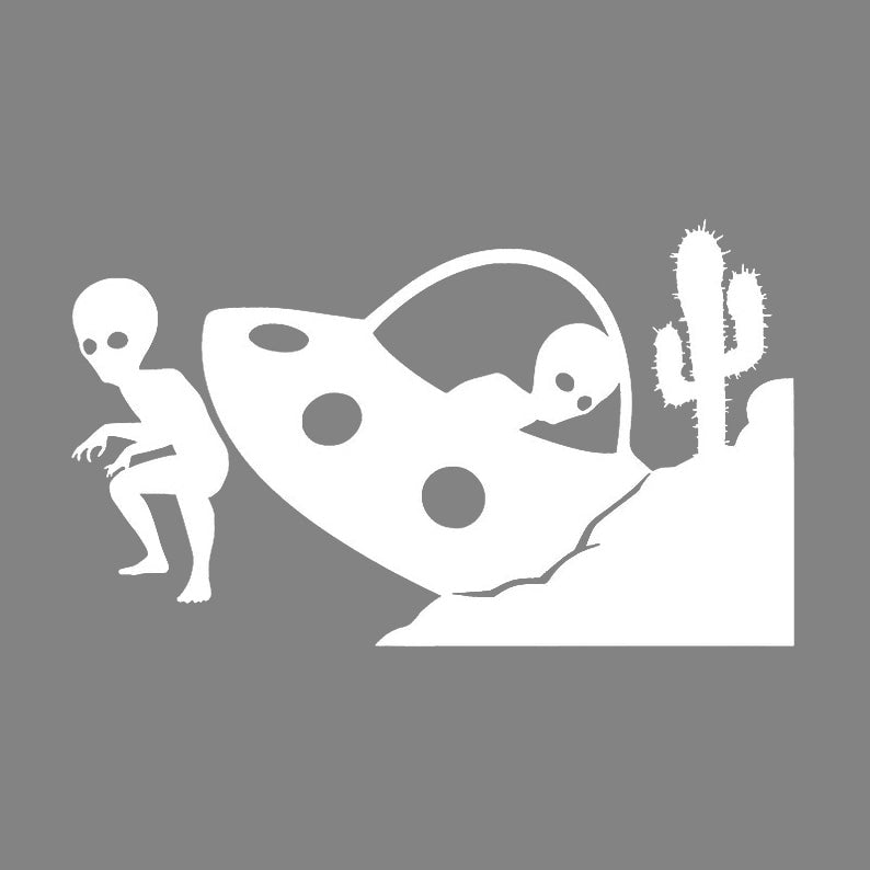 Crashed UFO Alien Corner Windshield Sticker