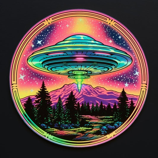 Holographic 80s Neon UFO Sticker