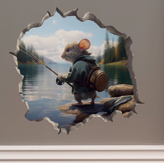 Fisherman Mouse Hole Sticker