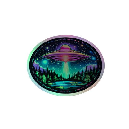 Luminous Lakeside Landing Holographic UFO Sticker