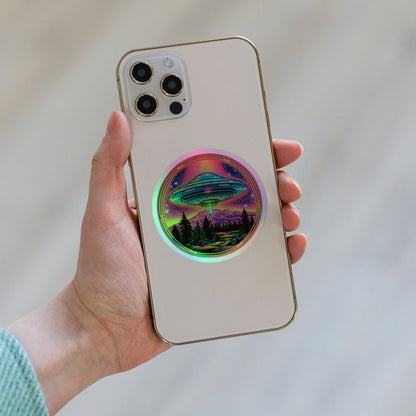 Holographic 80s Neon UFO Sticker
