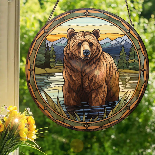 Grizzly Bear Stained Glass Suncatcher