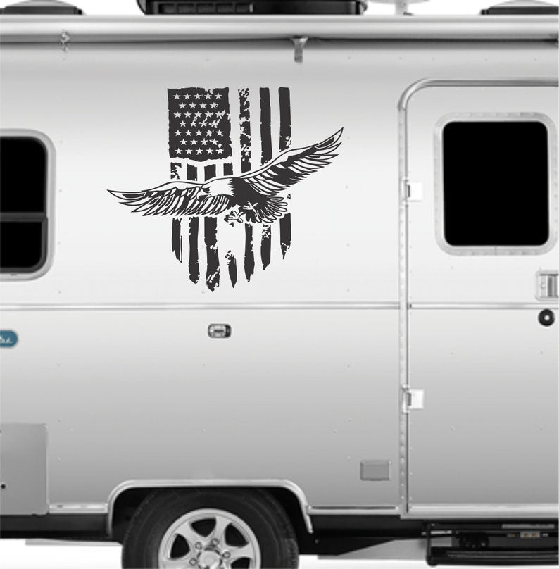 American Flag Camper RV Decal Eagle