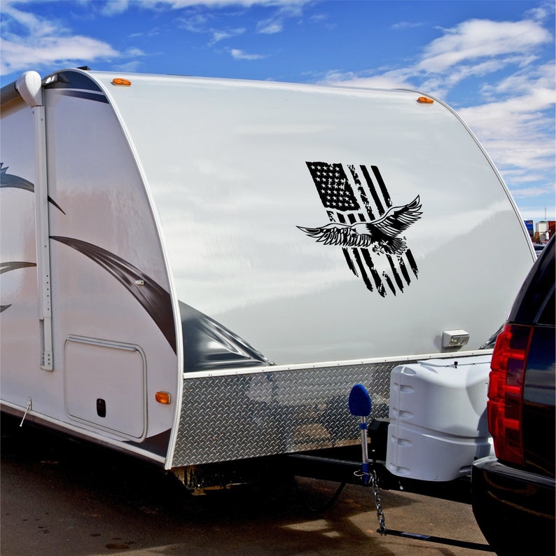 American Flag Camper RV Decal Eagle