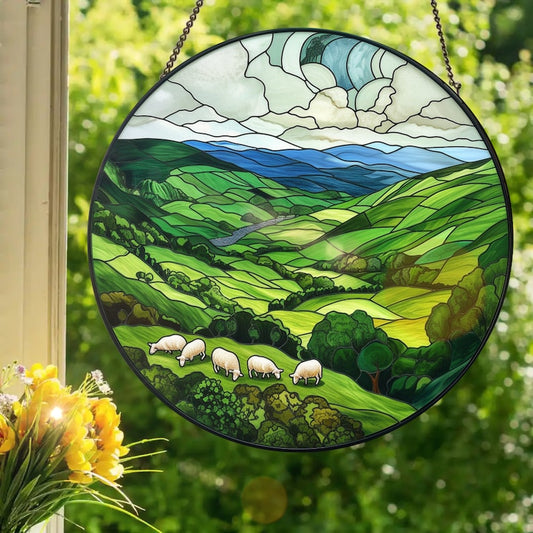 Green Irish Hills Stained Glass Suncatcher