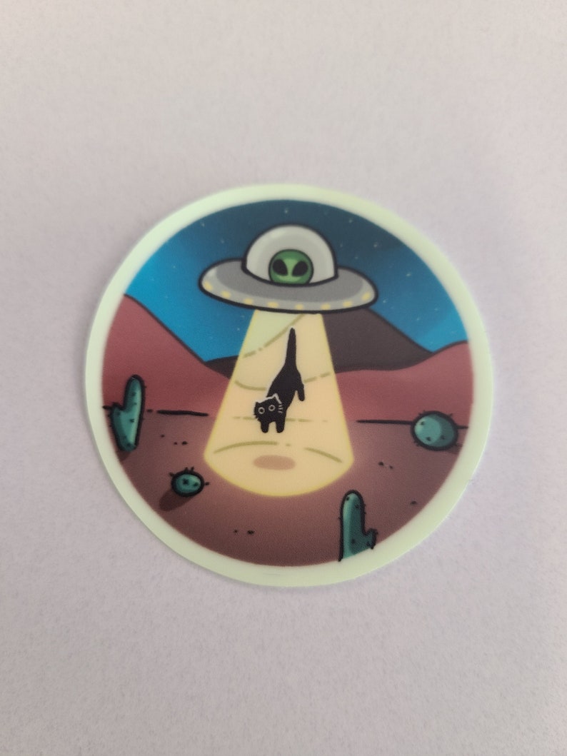 Glow in the Dark UFO Kitty Sticker