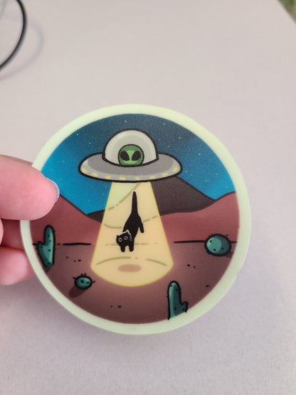 Glow in the Dark UFO Kitty Sticker