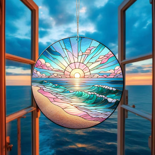 Sunrise On The Beach Stained Glass Suncatcher