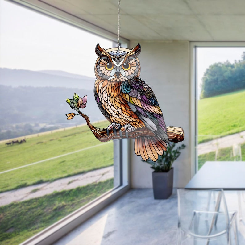 Owl Stained Glass Suncatcher