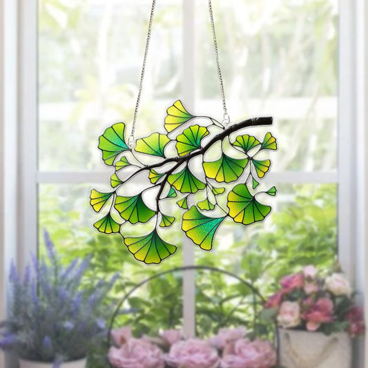 Ginkgo Leaf Stained Glass Suncatcher