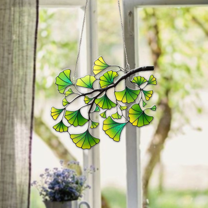 Ginkgo Leaf Stained Glass Suncatcher