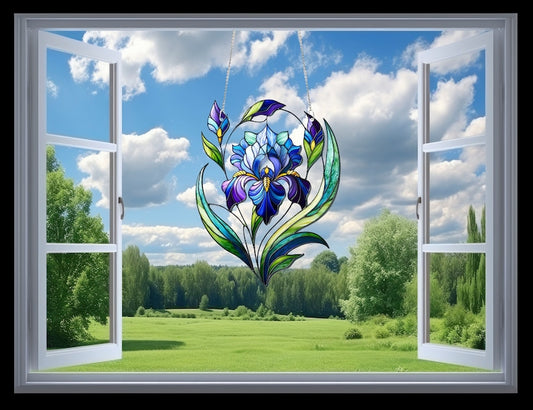 Purple Iris Flower Stained Glass Suncatcher
