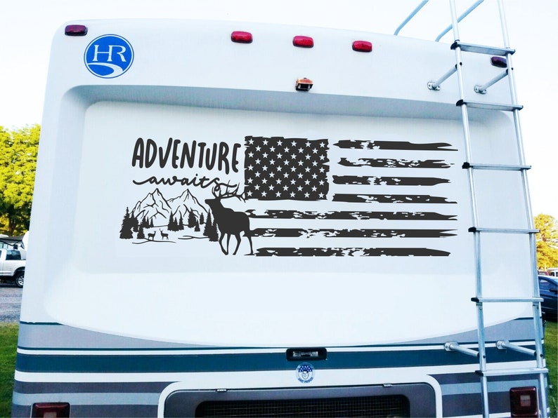 Camper RV Decal American Flag Compass Vinyl Graphics