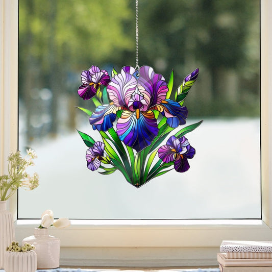 Iris Flower Stained Glass Suncatcher