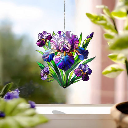 Iris Flower Stained Glass Suncatcher
