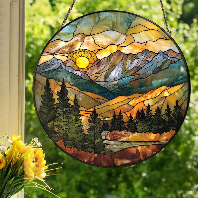Mountain Range Stained Glass Suncatcher