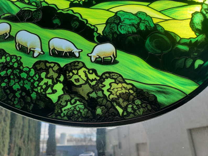 Green Irish Hills Stained Glass Suncatcher
