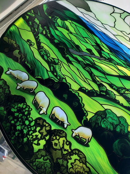 Green Irish Hills Stained Glass Suncatcher