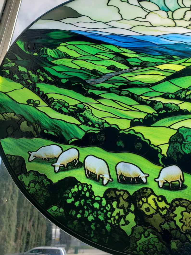 Green Irish Hills Stained Glass Suncatcher