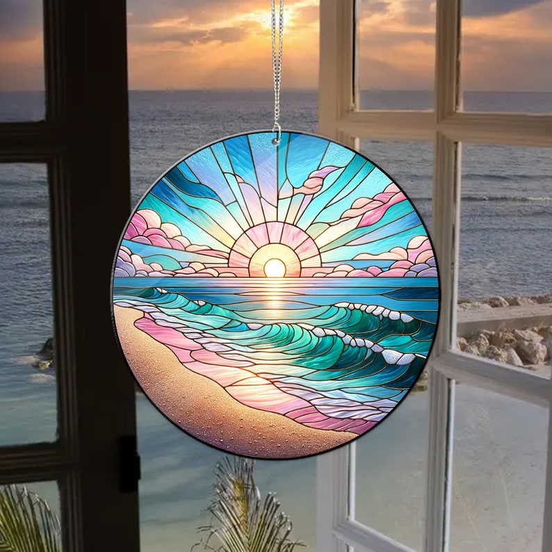 Sunrise On The Beach Stained Glass Suncatcher