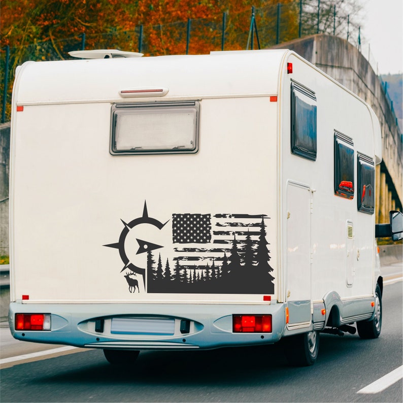 Camper RV Decal American Flag