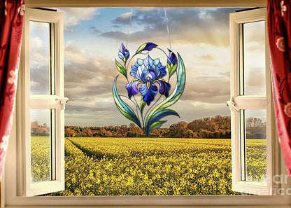 Purple Iris Flower Stained Glass Suncatcher
