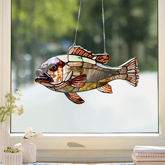 Faux Stained Glass Sea Bass Fish - Acrylic Window Hanging