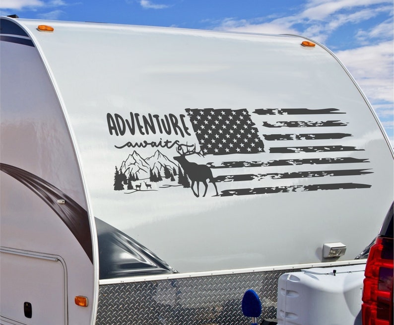 Camper RV Decal American Flag Compass Vinyl Graphics