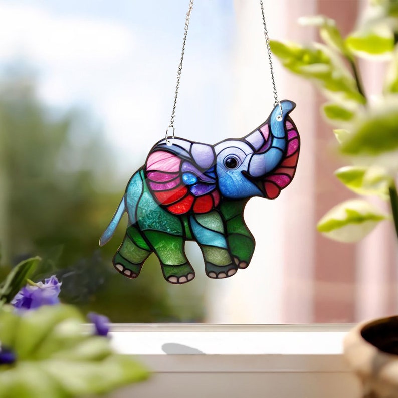 Elephant Stained Glass Suncatcher