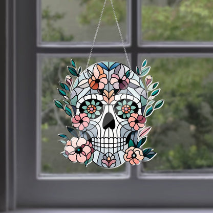 Floral Skeleton Stained Glass Suncatcher