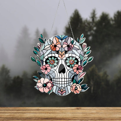 Floral Skeleton Stained Glass Suncatcher