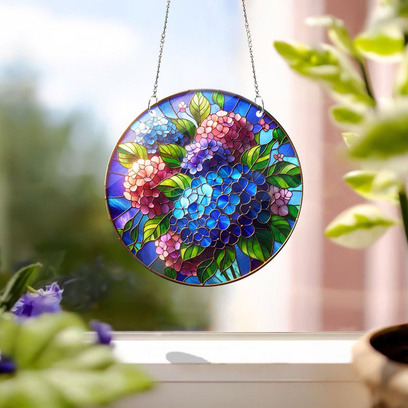 Hydrangea Stained Glass Suncatcher