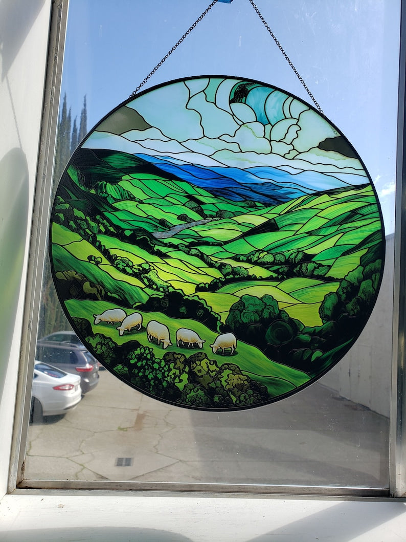 Green Irish Hills Stained Glass Suncatcher