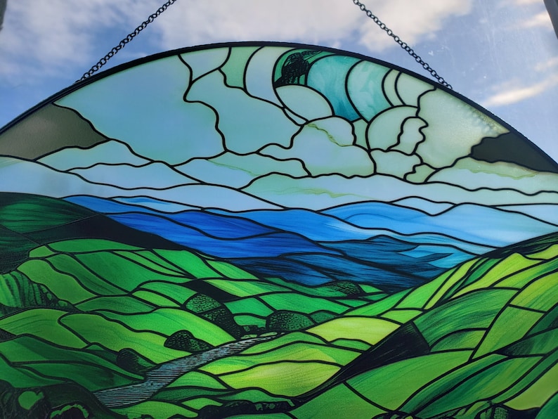 Green Irish Hills Stained Glass Suncatcher