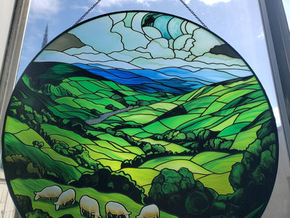 Green Irish Hills Stained Glass Suncatcher