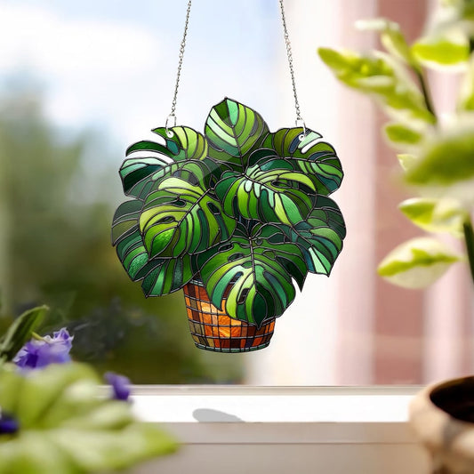 Monstera leaves Stained Glass Suncatcher