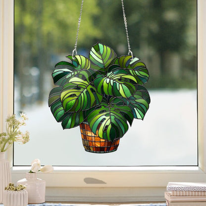 Monstera leaves Stained Glass Suncatcher