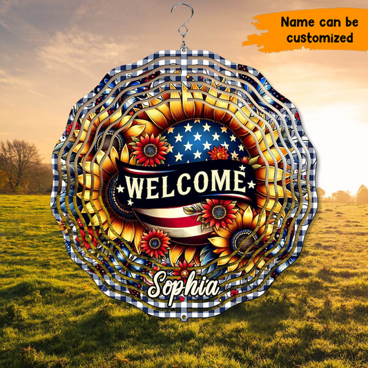American Welcome Bloom – Personalized Garden Wind Spinner