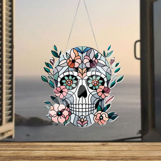 Floral Skeleton Stained Glass Suncatcher