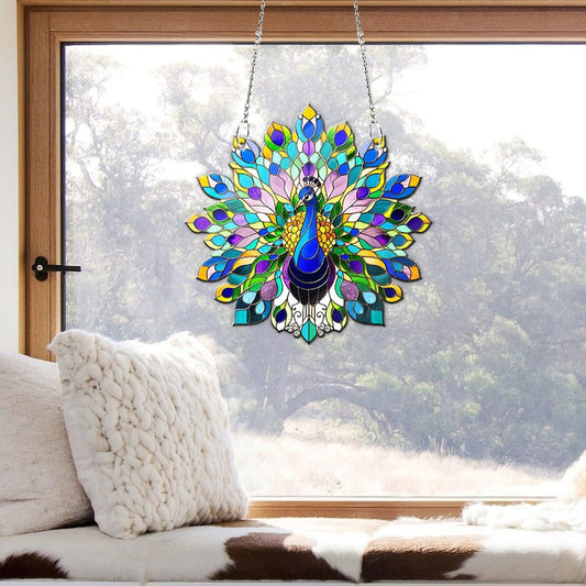 Peacock Faux Stained Glass Suncatcher