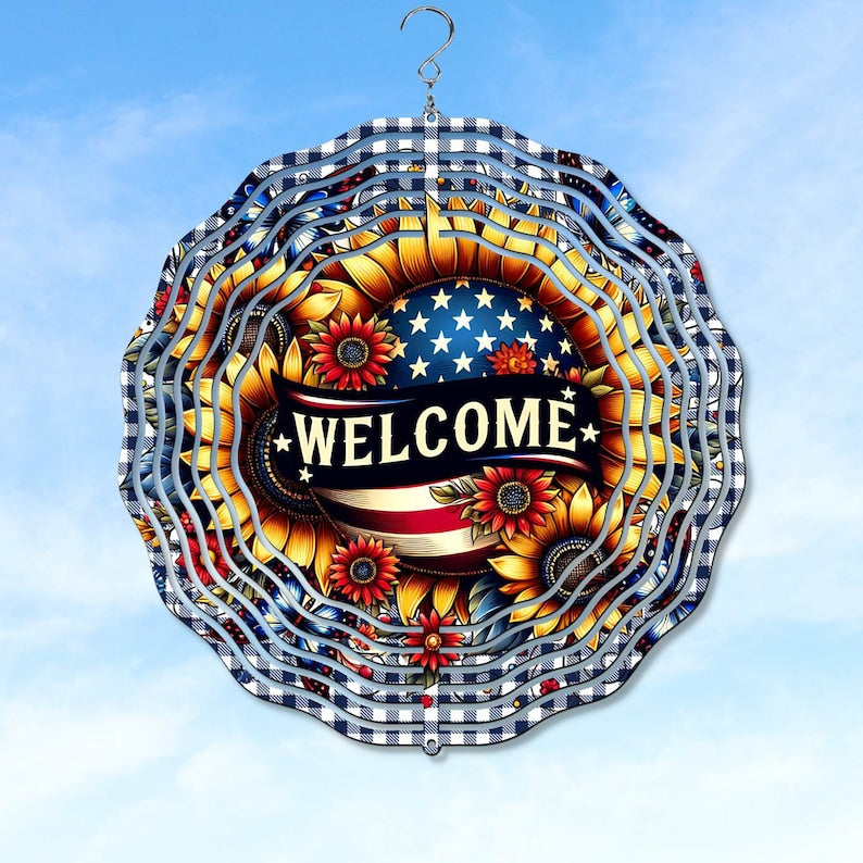 American Welcome Bloom – Personalized Garden Wind Spinner