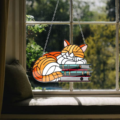 Cute Cat Sleeping Stained Glass Suncatcher