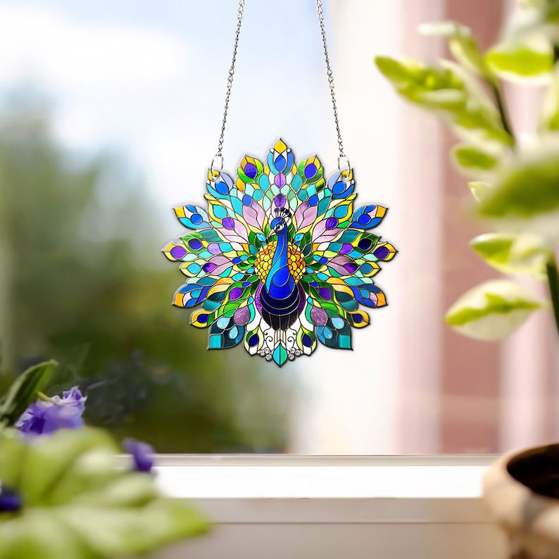 Peacock Faux Stained Glass Suncatcher