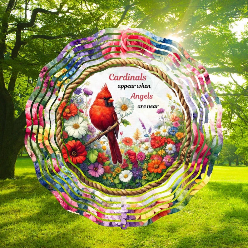 Personalized Red Cardinal Flower And Rope Frame Wind Spinner