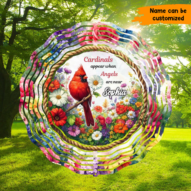 Personalized Red Cardinal Flower And Rope Frame Wind Spinner – Soul Flower