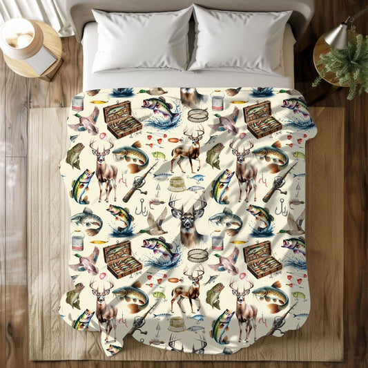 Vintage Hunting Fishing Blanket