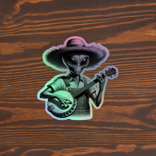 Hillbilly Alien Playing A Banjo Sticker