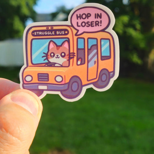 Cute Cat Driving Struggle Bus Sticker