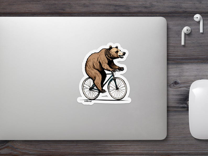 Cycling Grizzly Bear Sticker